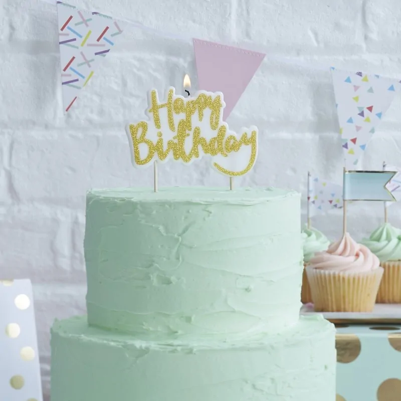 Candle happy birthday gold bij cake, bake & love 3 Candle happy birthday gold