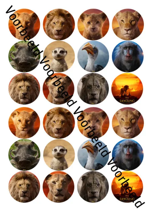 Eetbare cupcakeprint the lion king film 2019 - 24 cupcake rondjes