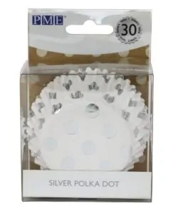 PME Foil Lined Baking Cups Silver Polka Dot pk/30