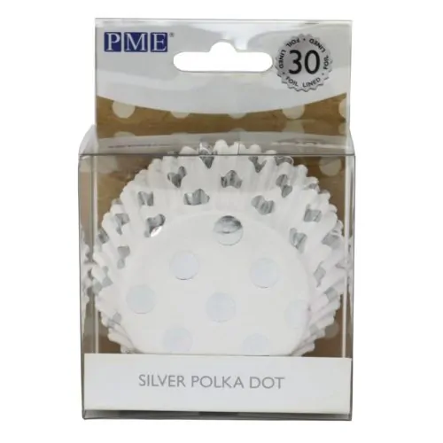 Pme foil lined baking cups silver polka dot pk/30