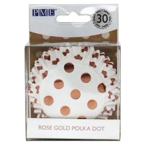 Pme foil lined baking cups rose gold polka dot pk/30
