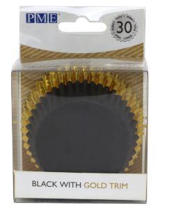 PME Foil Lined Baking Cups Black with Gold Trim pk/30