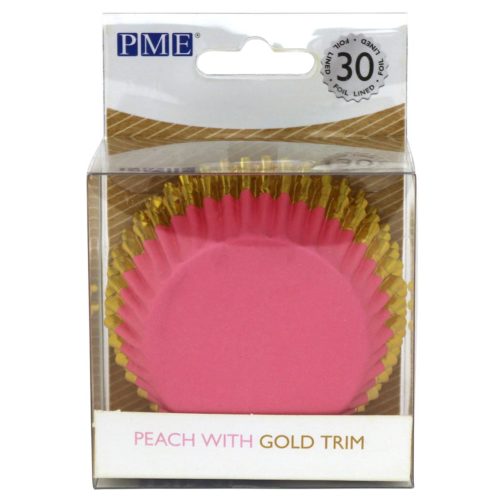 Pme foil lined baking cups peach with gold trim pk/30
