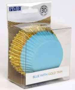 PME Foil Lined Baking Cups Blue with Gold Trim pk/30