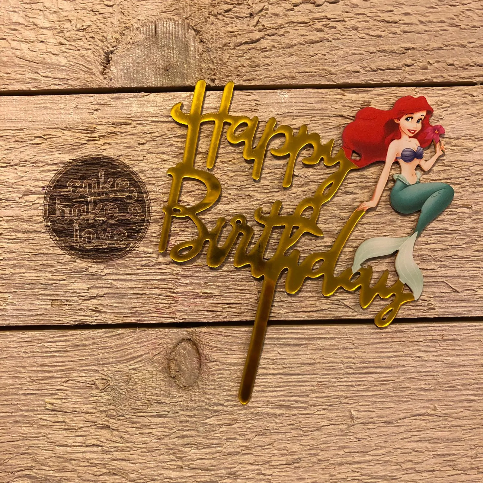 Caketopper happy birthday little mermaid bij cake, bake & love 4 Caketopper happy birthday little mermaid