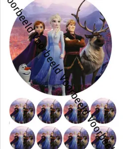 Eetbare Taartprint Frozen 2 1 - 18 cm rond + 8 cupcake rondjes