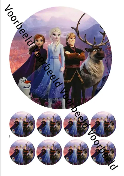 Eetbare taartprint frozen 2 1 - 18 cm rond + 8 cupcake rondjes