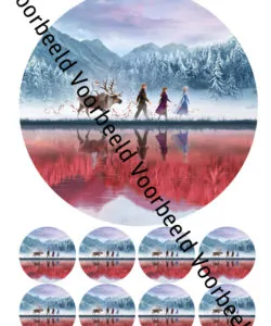Eetbare Taartprint Frozen 2 3 - 18 cm rond + 8 cupcake rondjes