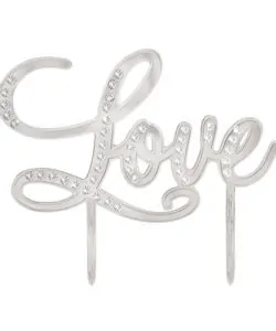 Caketopper Love zilver met strass steentjes - 127 x 132mm