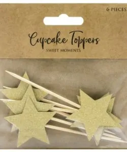 PartyDeco Cupcake Toppers Sterren - Goud Set/6