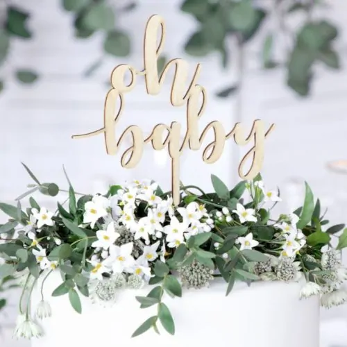 Partydeco houten cake topper - oh baby - afbeelding 3