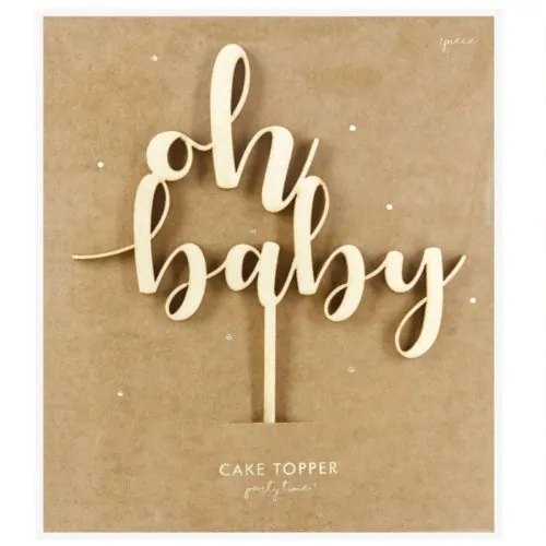 Partydeco houten cake topper - oh baby