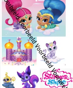Eetbare Taartprint Shimmer & Shine - poppetjes + logo
