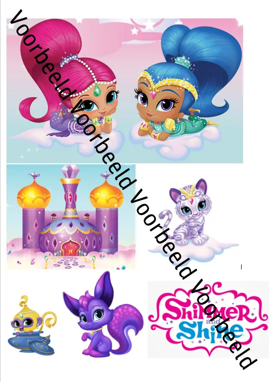 Eetbare taartprint shimmer & shine - poppetjes + logo bij cake, bake & love 4 Eetbare taartprint shimmer & shine - poppetjes + logo