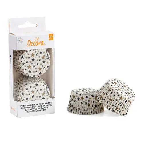 Baking cups black & gold stars 36 stuks