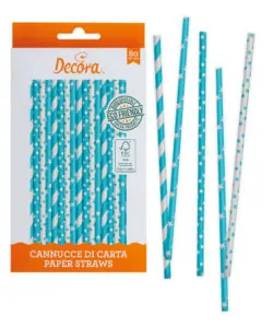 Paper straws stars & dots blue 80 stuks