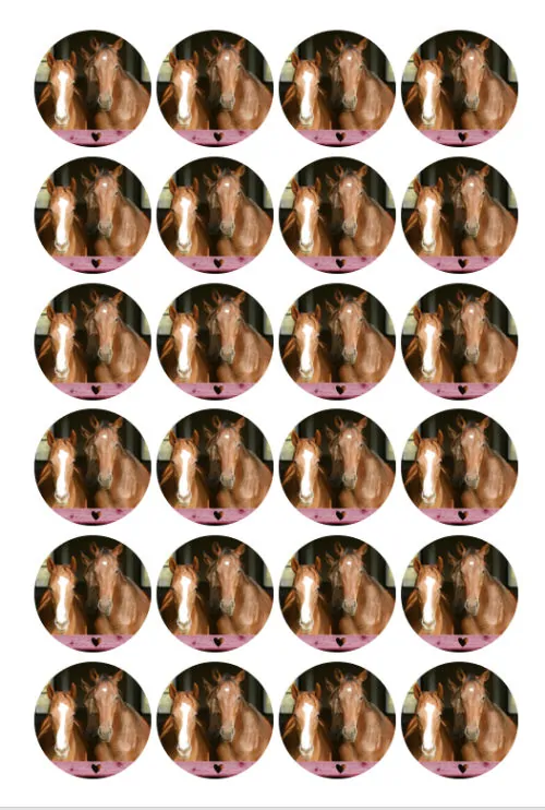 Eetbare cupcakeprint paarden - 24 cupcake rondjes