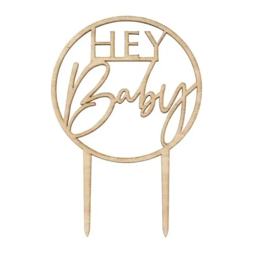 Wooden caketopper hey baby - afbeelding 2