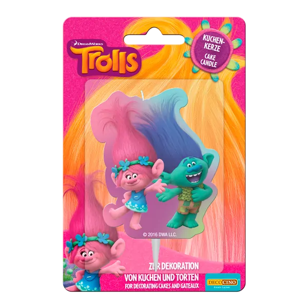 Trolls kaars 2d bij cake, bake & love 5 Trolls kaars 2d