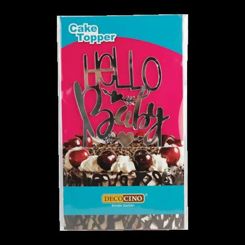 Caketopper hello baby zilver