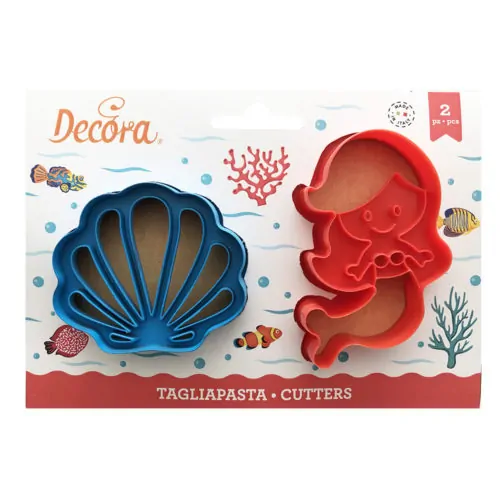 Koekjesuitsteker set zeemeermin en schelp