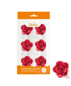 Suikerdecoraties 6 grote rode rozen 5 cm