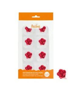 Suikerdecoraties 8 rode rozen 2 cm