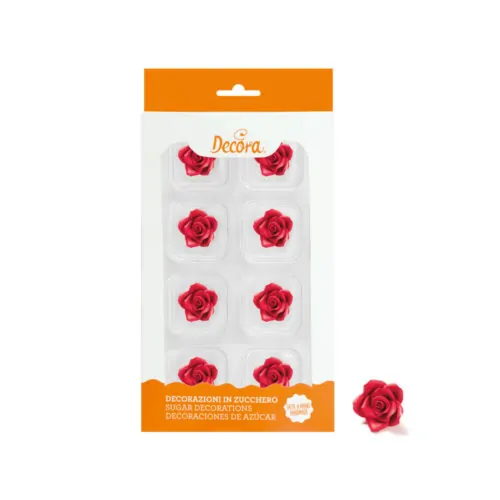 Suikerdecoraties 8 rode rozen 2 cm