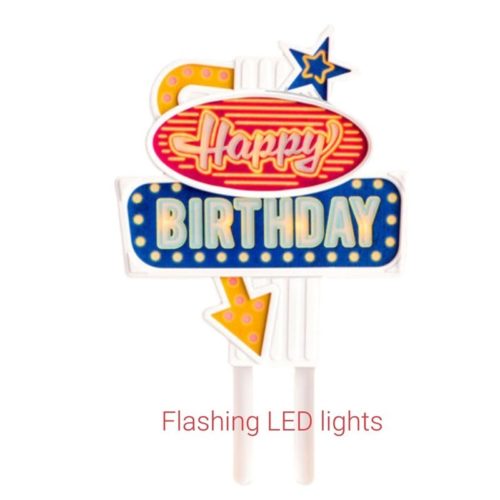 Caketopper happy birthday flashing lights bij cake, bake & love 5
