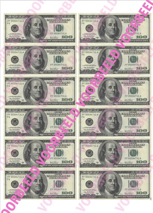 Eetbare taartprint 100 dollar biljet 10cm