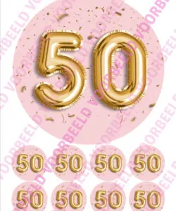 Eetbare Taartprint 50 jaar 1 - 18 cm rond + 8 cupcake rondjes