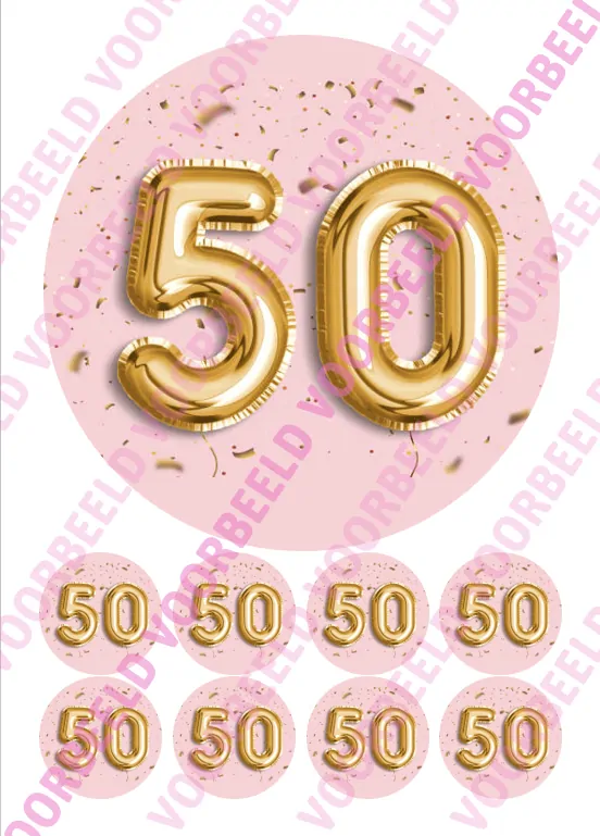 Eetbare taartprint 50 jaar 1 - 18 cm rond + 8 cupcake rondjes bij cake, bake & love 5 Eetbare taartprint 50 jaar 1 - 18 cm rond + 8 cupcake rondjes