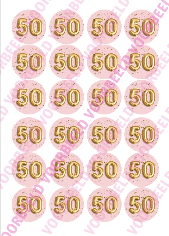 Eetbare cupcakeprint 50 jaar 1 - 24 cupcake rondjes bij cake, bake & love 5 Eetbare cupcakeprint 50 jaar 1 - 24 cupcake rondjes