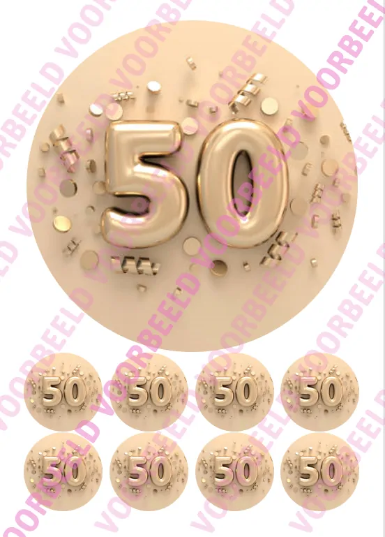 Eetbare taartprint 50 jaar 2 - 18 cm rond + 8 cupcake rondjes bij cake, bake & love 5 Eetbare taartprint 50 jaar 2 - 18 cm rond + 8 cupcake rondjes