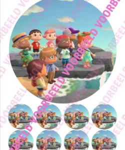 Eetbare Taartprint Animal Crossing 1 - 18 cm rond + 8 cupcake rondjes