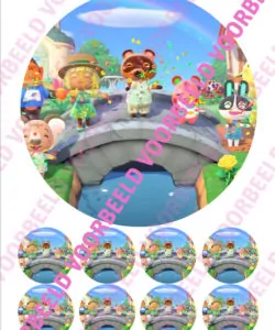 Eetbare Taartprint Animal Crossing 2 - 18 cm rond + 8 cupcake rondjes