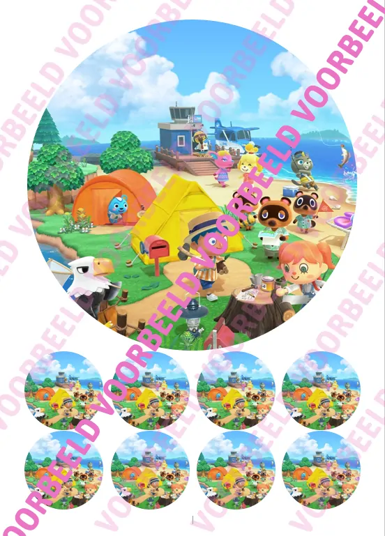 Eetbare taartprint animal crossing 3 - 18 cm rond + 8 cupcake rondjes bij cake, bake & love 5 Eetbare taartprint animal crossing 3 - 18 cm rond + 8 cupcake rondjes