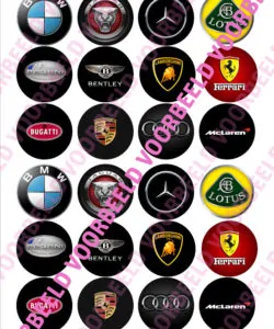 Eetbare Cupcakeprint Auto Logo's - 24 cupcake rondjes