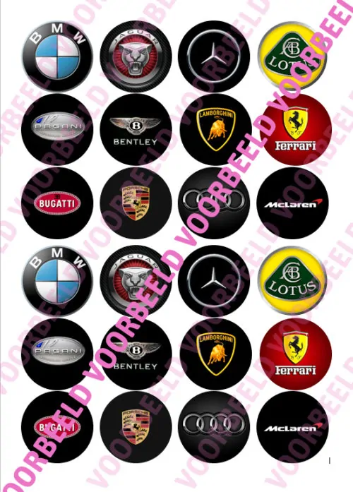 Eetbare cupcakeprint auto logo's - 24 cupcake rondjes