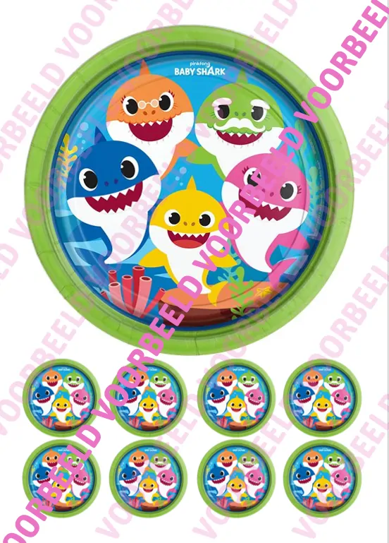 Eetbare taartprint baby shark 1 - 18 cm rond + 8 cupcake rondjes bij cake, bake & love 5 Eetbare taartprint baby shark 1 - 18 cm rond + 8 cupcake rondjes