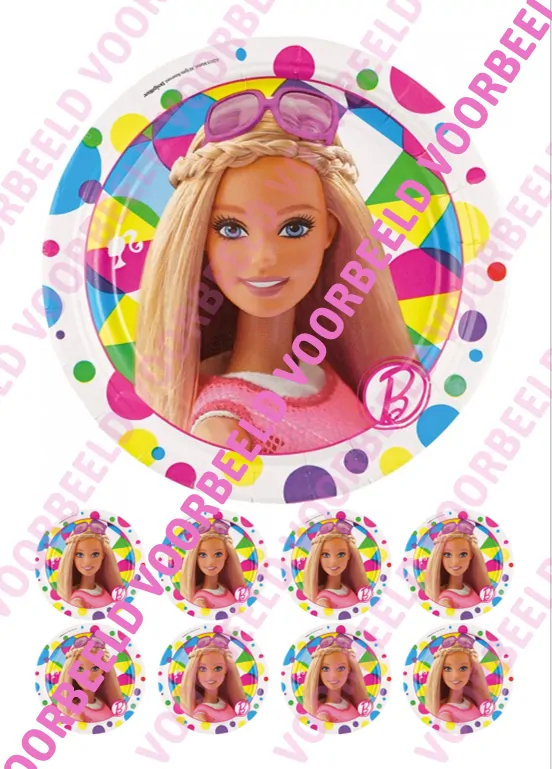 Eetbare taartprint barbie 1 - 18 cm rond + 8 cupcake rondjes bij cake, bake & love 5 Eetbare taartprint barbie 1 - 18 cm rond + 8 cupcake rondjes