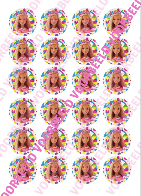 Eetbare cupcakeprint barbie 1 - 24 cupcake rondjes bij cake, bake & love 5 Eetbare cupcakeprint barbie 1 - 24 cupcake rondjes