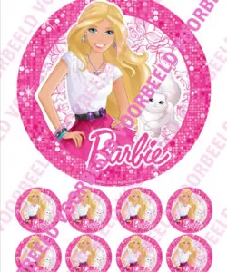 Eetbare Taartprint Barbie 2 - 18 cm rond + 8 cupcake rondjes