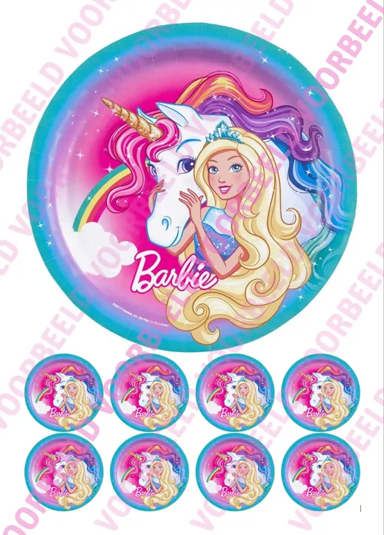 Eetbare taartprint barbie 3 - 18 cm rond + 8 cupcake rondjes bij cake, bake & love 5 Eetbare taartprint barbie 3 - 18 cm rond + 8 cupcake rondjes