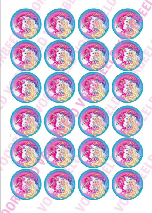 Eetbare cupcakeprint barbie 3 - 24 cupcake rondjes