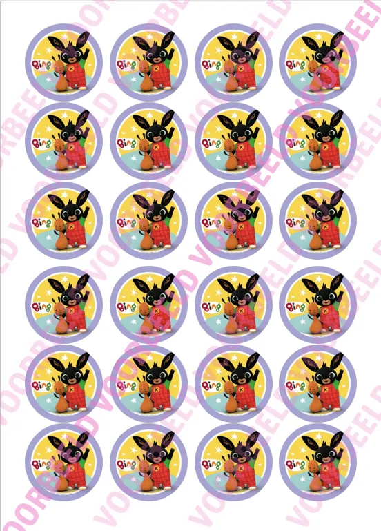 Eetbare cupcakeprint bing 1 - 24 cupcake rondjes bij cake, bake & love 5 Eetbare cupcakeprint bing 1 - 24 cupcake rondjes