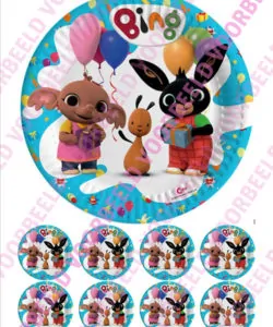Eetbare Taartprint Bing 2 - 18 cm rond + 8 cupcake rondjes