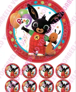 Eetbare Taartprint Bing 3 - 18 cm rond + 8 cupcake rondjes