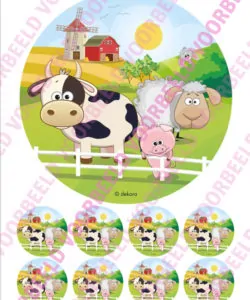Eetbare Taartprint Boerderij 1 - 18 cm rond + 8 cupcake rondjes