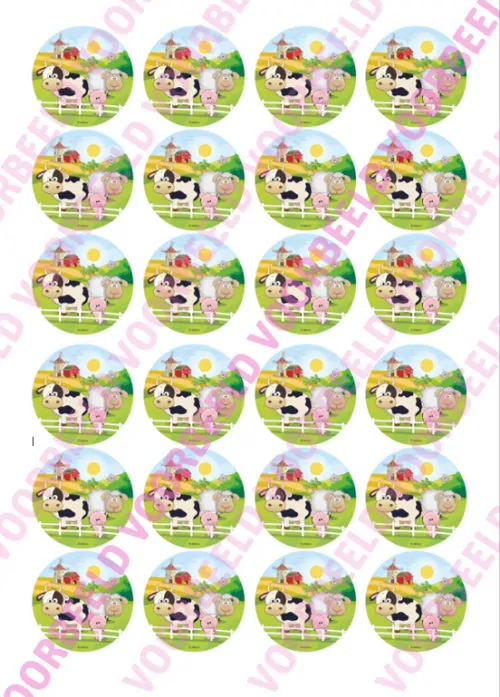 Eetbare cupcakeprint boerderij 1 - 24 cupcake rondjes